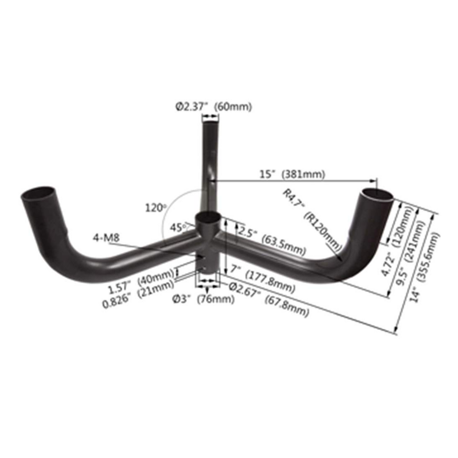 Triple Bullhorn Tenon for 3 fixtures-120 Degree Round