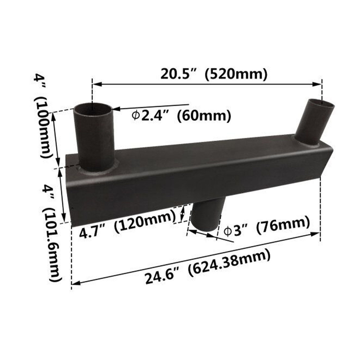 Twin Square Straight Bull Horn for 2 fixtures